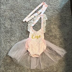 New Pink Tulle Birthday Romper